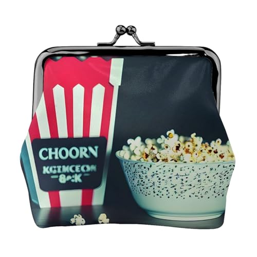 Münzgeldbörse mit Film-Schindel- und Popcorn-Druck, tragbar, niedlich, Mini-Reißverschluss, mit Kussschloss, Kreditkarten von CADREWY
