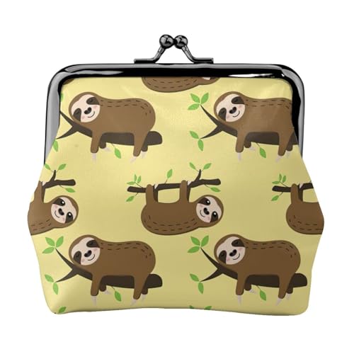 Niedliche Faultiere auf gelben Zitronen Druck tragbare Damen-Münzgeldbörse niedliche Mini-Geldbörse mit Reißverschluss und Kuss-Lock-Kreditkarten, Schwarz, Einheitsgröße von CADREWY