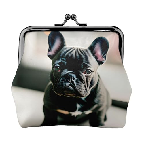Niedliche Geldbörse mit französischer Bulldogge, tragbar, für Damen, niedlicher Mini-Reißverschluss, Geldbörse mit Kussschloss, Kreditkarten von CADREWY