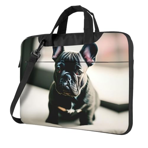Niedliche Laptoptasche mit französischer Bulldogge, vielseitig, weich, für Damen und Herren, Schwarz, 13 inch von CADREWY