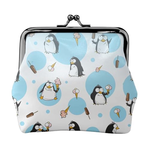 Niedlicher Pinguin-Druck, tragbare Damen-Münzgeldbörse, niedlicher Mini-Reißverschluss, Geldbörse mit Kussschloss, Kreditkarten, Schwarz, Einheitsgröße von CADREWY