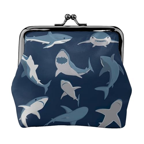 Ocean Shark Print Portable Women Coin Purse Cute Mini Zipper Wallet with Kiss Lock Credit Cards, Black, One Size von CADREWY