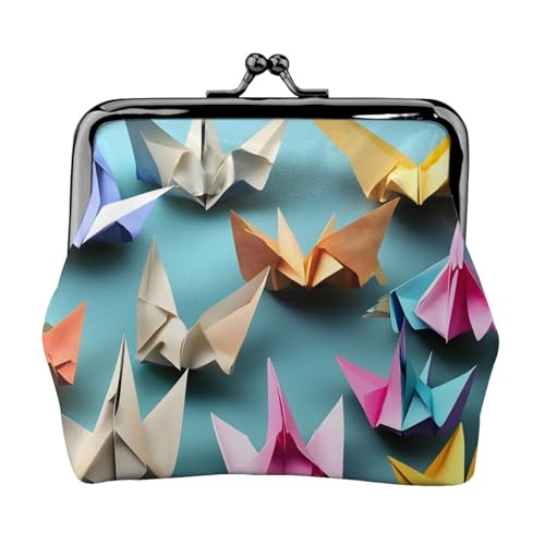 Origami-Papierkranich-Druck, tragbare Damen-Münzgeldbörse, niedlicher Mini-Reißverschluss, Geldbörse mit Kussschloss, Kreditkarten, Schwarz, Einheitsgröße von CADREWY