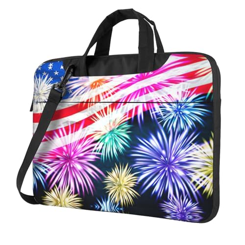 Patriotische Laptoptasche mit amerikanischer Flagge, vielseitig, weich, für Damen und Herren, einzigartig, Schwarz, 13 inch von CADREWY