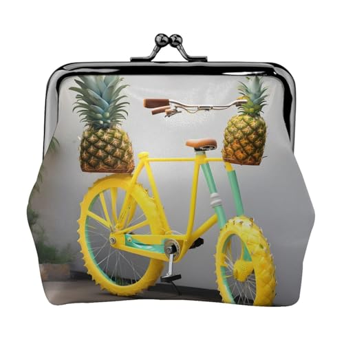 Pineapple Bike Print Portable Women Coin Purse Cute Mini Zipper Wallet with Kiss Lock Credit Cards, Black, One Size von CADREWY