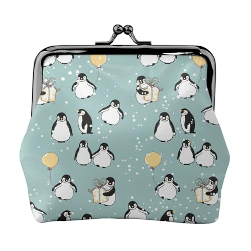 Pinguin-Ballon-Schneeflocken-Druck, tragbare Damen-Münzgeldbörse, niedlicher Mini-Reißverschluss, Geldbörse mit Kussschloss, Kreditkarten, Schwarz, Einheitsgröße von CADREWY