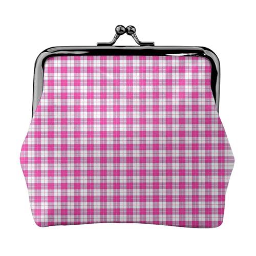 Pink Plaid Print Portable Women Coin Purse Cute Mini Zipper Wallet with Kiss Lock Credit Cards, Black, One Size von CADREWY