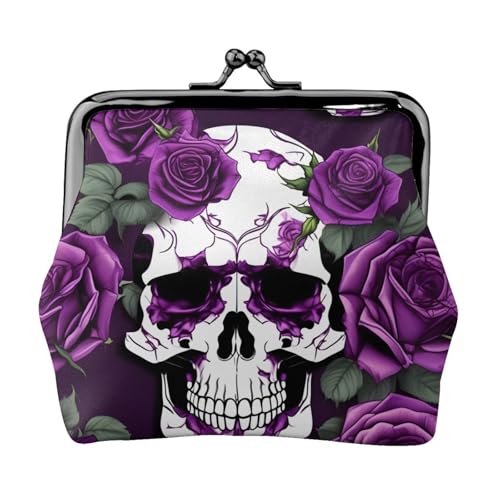 Purple Rose Skelett Print Portable Women Coin Purse Cute Mini Zipper Wallet with Kiss Lock Credit Cards, Black, One Size von CADREWY