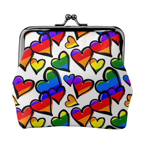 Regenbogenfarbene Gay-Pride-Herz-Druck, tragbare Damen-Münzgeldbörse, niedlich, Mini-Reißverschluss, Geldbörse mit Kussverschluss, Kreditkarten von CADREWY