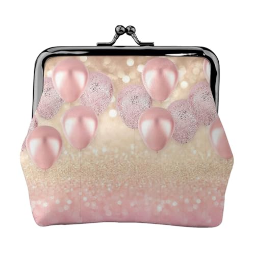 Rosa Glitzer-Ballon-Druck, tragbare Damen-Münzgeldbörse, niedlicher Mini-Reißverschluss, Geldbörse mit Kuss-Lock-Kreditkarten von CADREWY