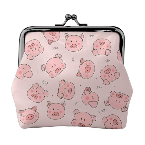 Rosa süßes Schweine-Druck, tragbare Damen-Münzgeldbörse, niedlicher Mini-Reißverschluss, Geldbörse mit Kussverschluss, Kreditkarten, Schwarz, Einheitsgröße von CADREWY
