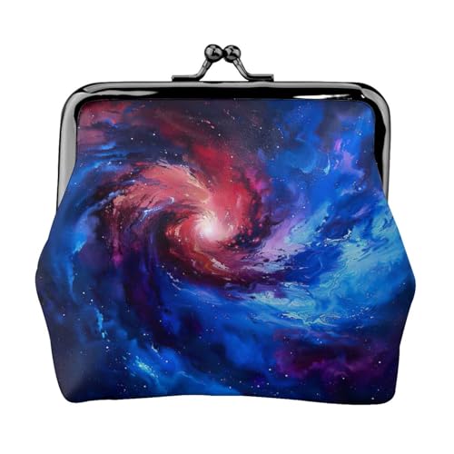 Rot-blaue Galaxie-Druck, tragbare Damen-Münzgeldbörse, niedlich, Mini-Reißverschluss, Geldbörse mit Kussverschluss, Kreditkarten, Schwarz, Einheitsgröße von CADREWY