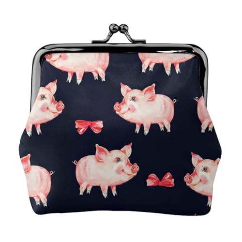 Rotes niedliches Schweinchen-Druck, tragbare Damen-Münzgeldbörse, niedlicher Mini-Reißverschluss, Geldbörse mit Kussschloss, Kreditkarten, Schwarz, Einheitsgröße von CADREWY