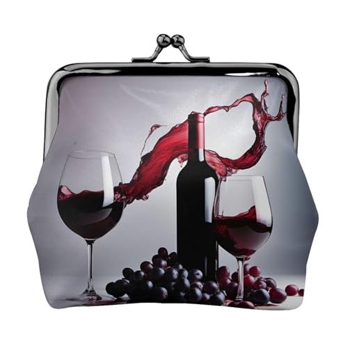 Rotwein-Druck, tragbare Damen-Münzgeldbörse, niedlich, Mini-Reißverschluss, Geldbörse mit Kussverschluss, Kreditkarten, Schwarz, Einheitsgröße von CADREWY