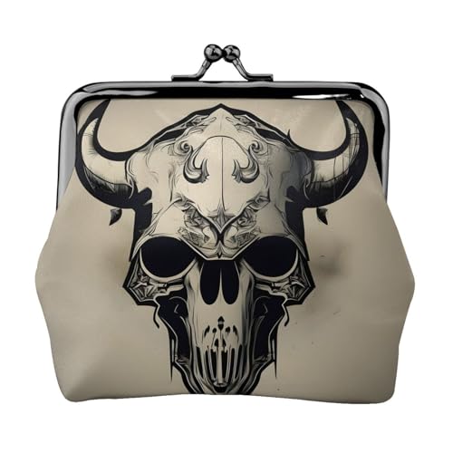 Runner Bull Skull Print Portable Women Coin Purse Cute Mini Zipper Wallet with Kiss Lock Credit Cards, Black, One Size von CADREWY