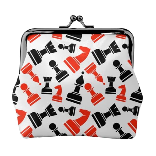 Schachmuster-Druck, tragbare Damen-Münzgeldbörse, niedliche Mini-Geldbörse mit Reißverschluss, mit Kuss-Lock-Kreditkarten, Schwarz, Einheitsgröße von CADREWY