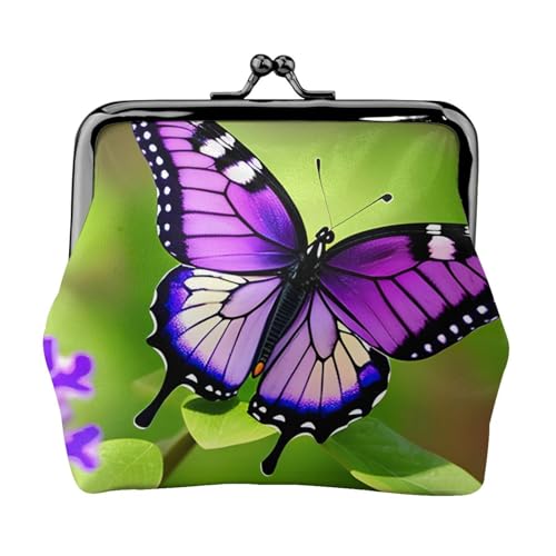 Schmetterling lila Druck tragbare Damen Münzbörse Niedlich Mini Reißverschluss Geldbörse mit Kussschloss Kreditkarten Schwarz Einheitsgröße von CADREWY