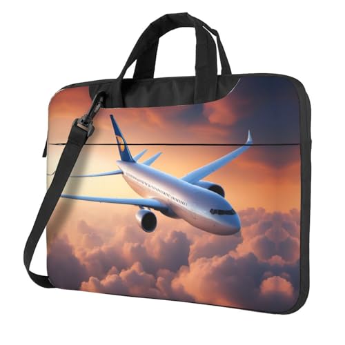 Schöne Laptoptasche mit Himmelsflugzeug-Druck, vielseitige Taschen, Computertasche, weich, für Damen und Herren, Schwarz, 13 inch von CADREWY