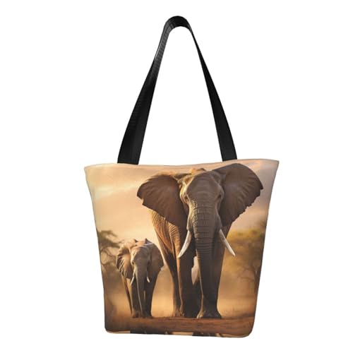 Schultertasche, Motiv: alter Elefant und junger Elefant, bequeme Umhängetasche, Sommerhandtasche, Reisen, Strand, Arbeit, täglicher Gebrauch, vielseitiges Tragen von CADREWY