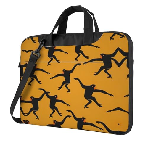 Schwarze Laptoptasche mit Gibbon-Affen-Druck, vielseitige Taschen, Computertasche, weich, für Damen und Herren, Schwarz, 13 inch von CADREWY