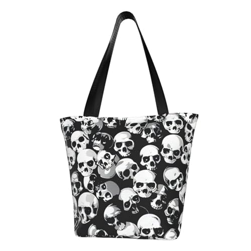 Schwarze Schultertasche mit Totenkopf-Aufdruck, Sommerhandtasche, Reisen, Strand, Arbeit, täglicher Gebrauch, vielseitiges Tragen von CADREWY