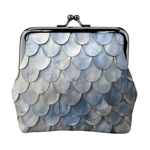 Silberne Fischschuppen-Druck, tragbare Damen-Münzgeldbörse, niedlich, Mini-Reißverschluss, Geldbörse mit Kussschloss, Kreditkarten, Schwarz, Einheitsgröße von CADREWY