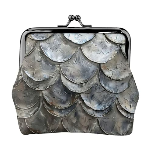 Silberne Fischschuppen-Druck, tragbare Damen-Münzgeldbörse, niedlich, Mini-Reißverschluss, Geldbörse mit Kussschloss, Kreditkarten, Schwarz, Einheitsgröße von CADREWY