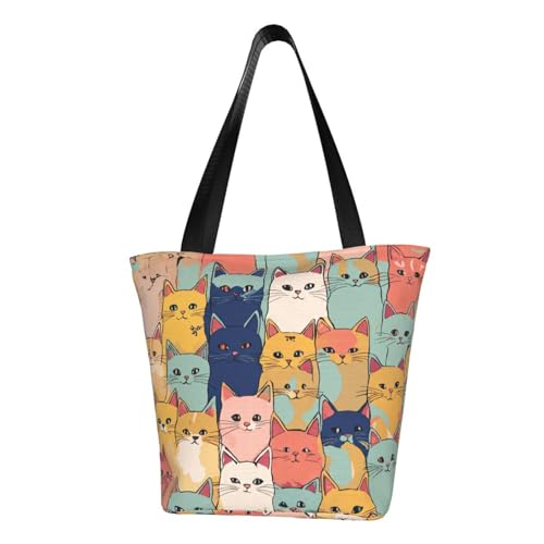 Süße Katzen in einer Vielzahl von Farben bedruckt, bequeme Schultertasche, Sommerhandtasche, Reisen, Strand, Arbeit, täglicher Gebrauch, vielseitiges Tragen von CADREWY