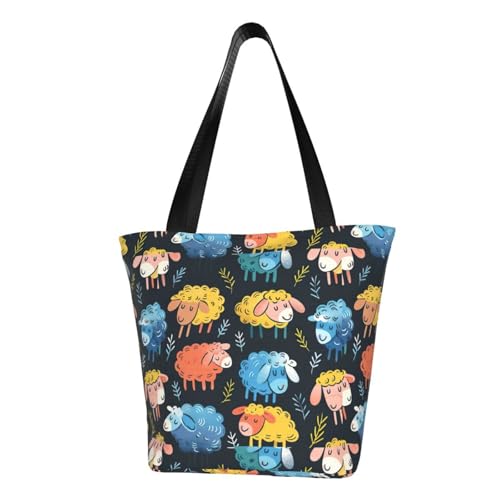 Süße bunte Schafe, Cartoon-Muster, bequeme Schultertasche, Sommerhandtasche, Reisen, Strand, Arbeit, täglicher Gebrauch, vielseitig zu tragen von CADREWY