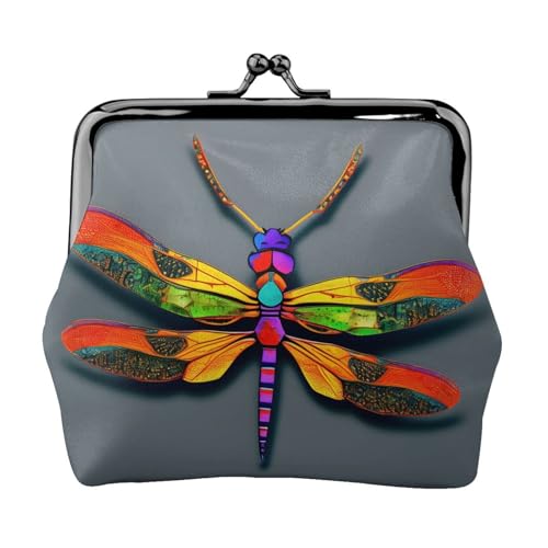 Süßer Libellen-Druck, tragbare Damen-Münzgeldbörse, niedlicher Mini-Reißverschluss, Geldbörse mit Kussverschluss, Kreditkarten, Schwarz, Einheitsgröße von CADREWY