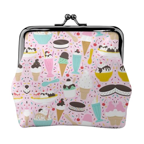 Süßes Eiscreme-Druck, tragbare Damen-Münzgeldbörse, niedlich, Mini-Reißverschluss, Geldbörse mit Kuss-Lock-Kreditkarten von CADREWY