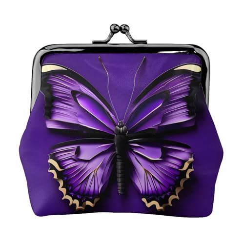 Süßes lila Schmetterlings-Druck, tragbare Damen-Münzgeldbörse, niedlicher Mini-Reißverschluss, Geldbörse mit Kussverschluss, Kreditkarten, Schwarz, Einheitsgröße von CADREWY