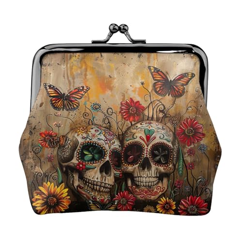 Sugar Skulls Butterfly Print Portable Women Coin Purse Cute Mini Zipper Wallet with Kiss Lock Credit Cards von CADREWY