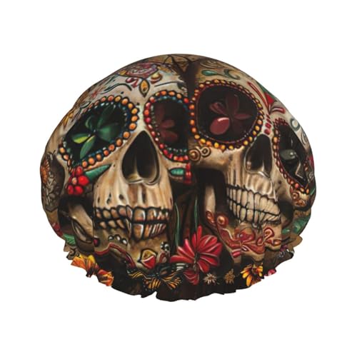 Sugar Skulls Duschhaube mit Schmetterlings-Druck, leicht, geeignet für Frauen mit langen Haaren, weicher Duschhut von CADREWY