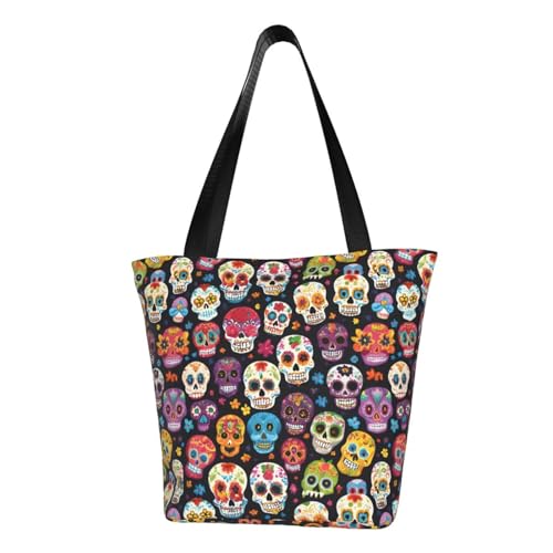 Sugar Skulls Print Bequeme Schultertasche Sommer Handtasche Reise Strand Arbeit Alltag Vielseitig Tragen von CADREWY