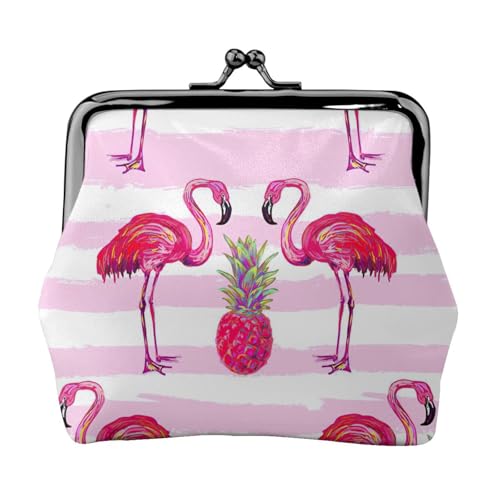 Summer Tropical Flamingo and Pineapple Print Portable Women Coin Purse Cute Mini Zipper Wallet with Kiss Lock Credit Cards, Black, One Size von CADREWY
