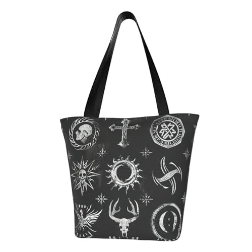 Supernatural Symbole Schwarz Druck Bequeme Schultertasche Sommer Handtasche Reise Strand Arbeit Alltag Vielseitig Tragen von CADREWY