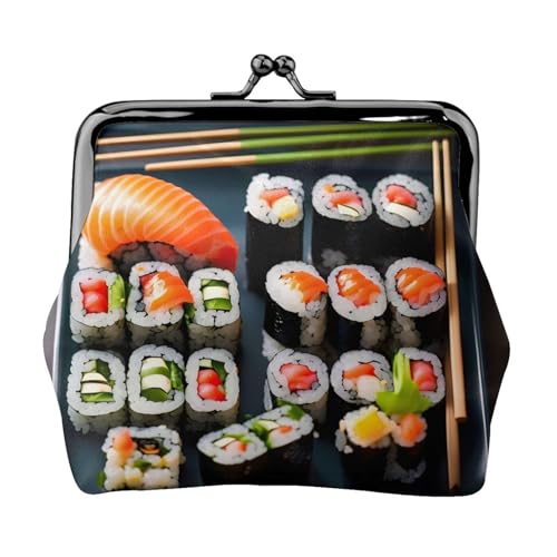 Sushi-Muster, tragbar, Damen, Münzgeldbörse, niedlich, Mini-Reißverschluss, mit Kuss-Lock-Kreditkarten, Schwarz, Einheitsgröße von CADREWY
