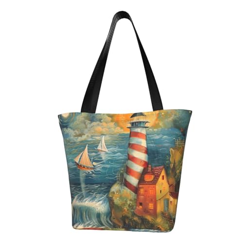 The Seaside Lighthouse Print Bequeme Schultertasche Sommer Handtasche Reise Strand Arbeit Alltag Vielseitig Tragen von CADREWY