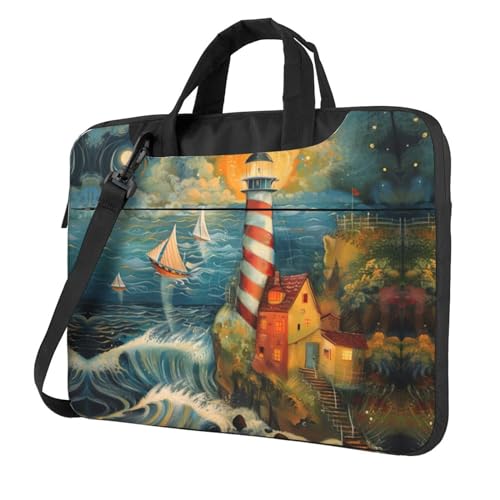 The Seaside Lighthouse Print Schützende Laptoptasche, vielseitige Taschen, Computertasche, weich, für Damen und Herren, Schwarz, 13 inch von CADREWY