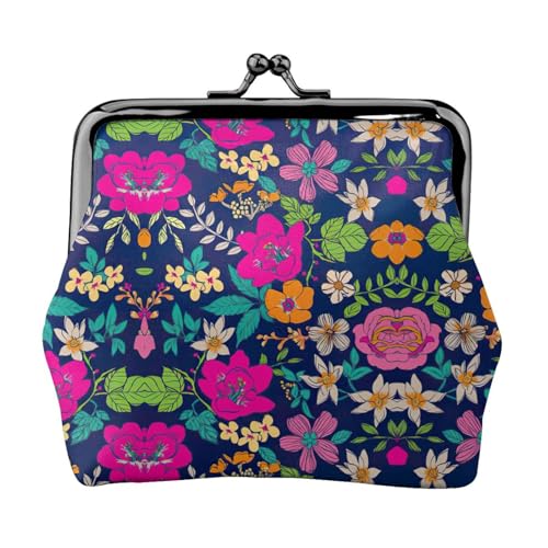 Tragbare Damen-Münzgeldbörse mit Blumendruck, niedlich, Mini-Reißverschluss, mit Kussverschluss, Kreditkarten, Schwarz, Einheitsgröße von CADREWY