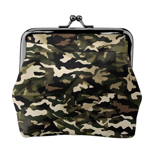 Tragbare Damen-Münzgeldbörse mit Camouflage-Muster, niedlich, Mini-Reißverschluss, mit Kuss-Lock-Kreditkarten, Schwarz, Einheitsgröße von CADREWY