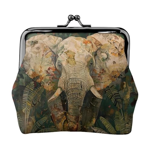 Tragbare Damen-Münzgeldbörse mit Elefantenaufdruck, niedlich, Mini-Reißverschluss, mit Kussverschluss, Kreditkarten, Schwarz, Einheitsgröße von CADREWY