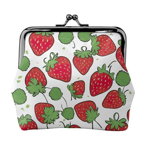 Tragbare Damen-Münzgeldbörse mit Erdbeermuster, niedlich, Mini-Reißverschluss, mit Kuss-Lock-Kreditkarten, Schwarz, Einheitsgröße von CADREWY