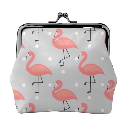 Tragbare Damen-Münzgeldbörse mit Flamingo-Druck, niedlich, Mini-Reißverschluss, mit Kussverschluss, Kreditkarten von CADREWY