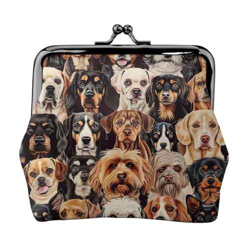 Tragbare Damen-Münzgeldbörse mit Hundemuster, niedlich, Mini-Reißverschluss, mit Kussverschluss, Kreditkarten, Schwarz, Einheitsgröße von CADREWY