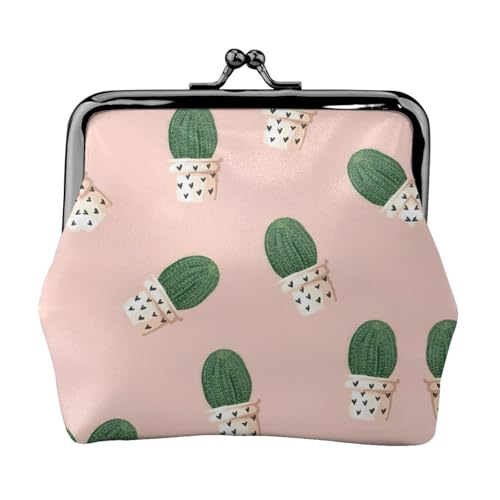 Tragbare Damen-Münzgeldbörse mit Kaktusdruck, niedlich, Mini-Reißverschluss, mit Kuss-Lock-Kreditkarten, Schwarz, Einheitsgröße von CADREWY