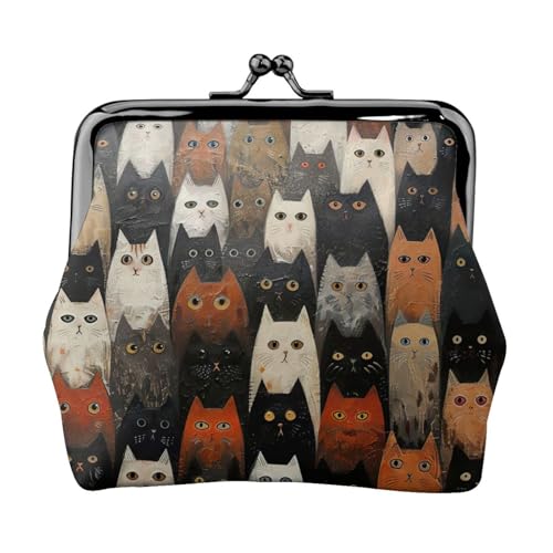 Tragbare Damen-Münzgeldbörse mit Katzendruck, niedlich, Mini-Reißverschluss, mit Kussverschluss, Kreditkarten, Schwarz, Einheitsgröße von CADREWY