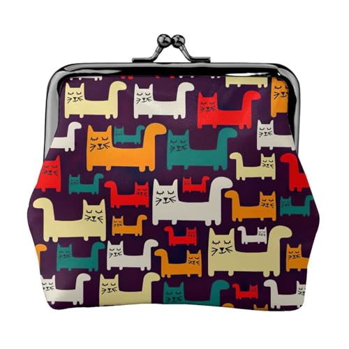 Tragbare Damen-Münzgeldbörse mit Katzendruck, niedlich, Mini-Reißverschluss, mit Kussverschluss, Kreditkarten, Schwarz, Einheitsgröße von CADREWY