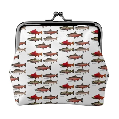 Tragbare Damen-Münzgeldbörse mit Lachsdruck, niedlich, Mini-Reißverschluss, mit Kussverschluss, Kreditkarten von CADREWY